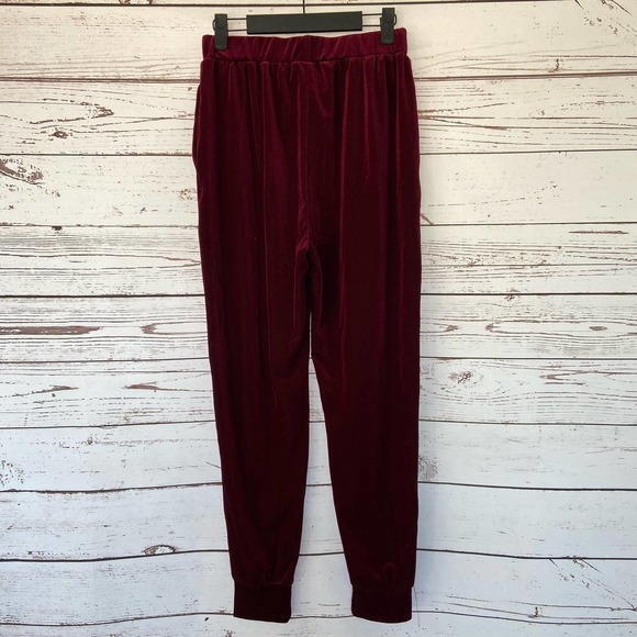 Windsor M Maroon High Waist Luxe Velvet Straight Leg Pants - Picture 6 of 8